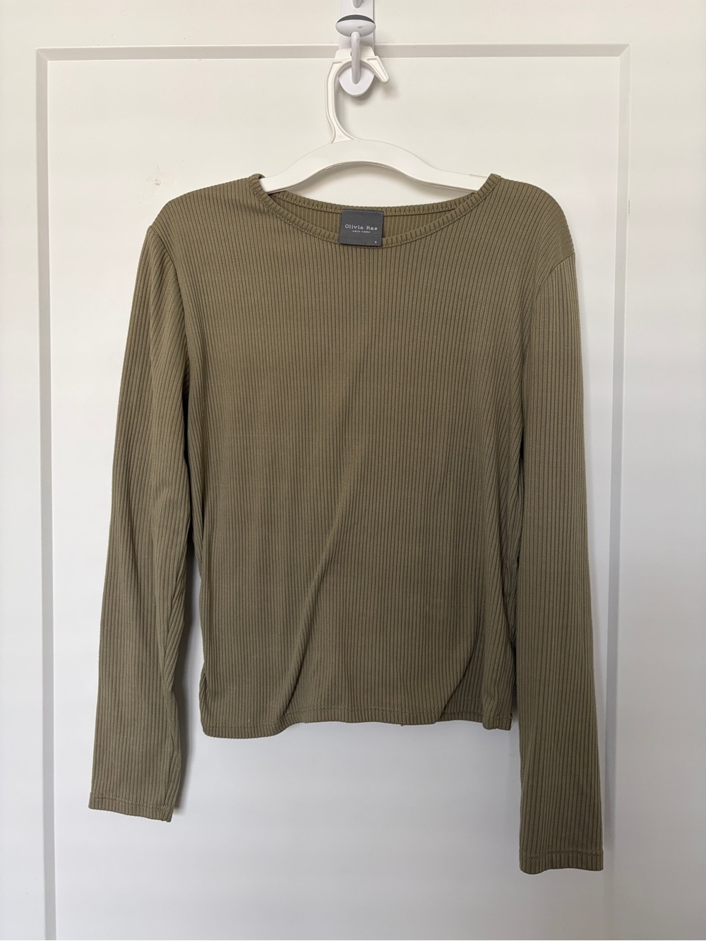 Olivia Rae Olive Ribbed Long-Sleeve Top